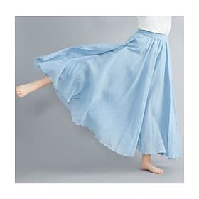Women's Linen-feel Skirts Elegant Summer Maxi Skirts Solid Colored Pleated Casual Daily White Yellow Red Royal Blue Spring Summer
