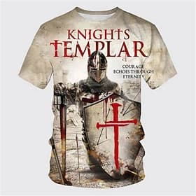 Maglietta T-Shirt Uomo Crociati Croce Templare Stampa Grafica Soldato Maglietta T-Shirt Cristiana Maniche Corte Maglietta Stampa 3D Collo A Giro Camicia Sporti