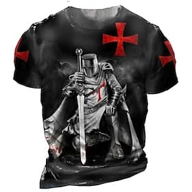 Men's Crusaders Unisex Templar Cross Graphic Prints Soldier T Shirt Distressed T Shirt Short Sleeve T shirt 3D Print Crew Neck Shirt Sports Designer Casual Out