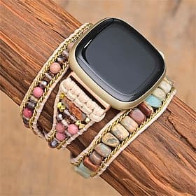 Slimme horlogeband Compatibel met: Fitbit Versa 3 / Sense Versa / Versa 2 / Versa Lite / Versa SE Stof kralen Smartwatch Band Meerlaags Sierstenen Verstelbaar