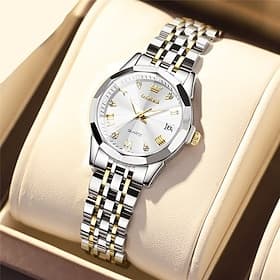 OLEVS Mother's Day Gift for Women Quartz Watch Diamond Creative Minimalist Wristwatch Luminous Calendar Date Waterproof Stainless Steel Watch