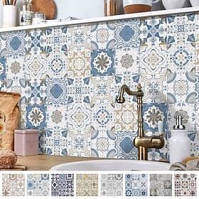 24/48pcs Self-adhesive Wall Stickers Waterproof Fashion Moroccan Tile Stickers Creative Kitchen Bathroom Living Room