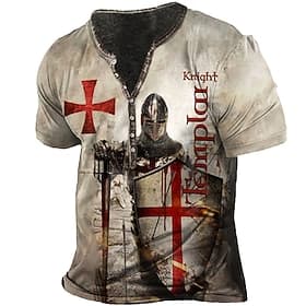 Men's T shirt Tee Henley Shirt Tee Designer Basic Casual Shirt Graphic Templar Cross Knights Templar Cross Short Sleeve Shirt Blue Purple Brown Outdoor Daily S