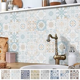 24/48pcs Self-adhesive Wall Stickers Waterproof Fresh Tiles Tile Stickers Waterproof Creative Kitchen Bathroom Living Room