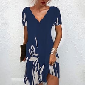Women's Mini Dress Casual Dress Petite Dress Sundress Shift Dress Vacation Casual Outdoor Vacation Daily Regular Fit Floral Short Sleeve Sweetheart Navy Blue S