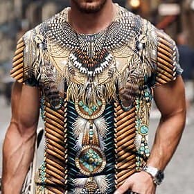 Homme Unisexe Tribal Impressions Graphiques T-shirt Manche Courte T-shirt Impression 3D Col ras du cou Chemise Sports Occasionnel Grand et Long Extérieur Rue Q