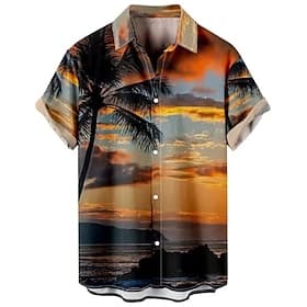 Men's Floral Leopard Scenery Shirt Summer Hawaiian Shirt Aloha Shirt Short Sleeves Shirt Turndown Fashion Designer Casual Casual Outdoor Street Blue White Yell