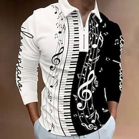 Music Festival Men's Music Zip Polo Shirts Golf Shirt Long Sleeve Polo Shirts Collared Shirts Casual Vacation Wear Festival Wear Party Outfits 3D Print Quarter