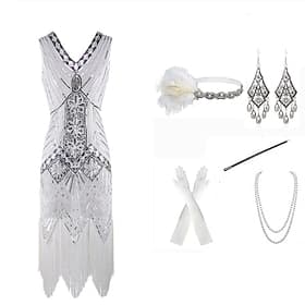Années Folles Années 1920 Mi-long Court Robe Robe Charleston Tenues Sans manches Gatsby le Magnifique Invité au mariage Paillettes Frange à pompons Paillettes