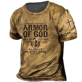 Men's Crusaders Bible Unisex Templar Cross Letter Graphic Prints T Shirt Distressed T Shirt Short Sleeve T shirt 3D Print Crew Neck Shirt Vintage Sports Design
