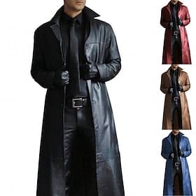 Per uomo Giacca in Ecopelle Trench lungo Autunno Inverno PU Antivento Capispalla Abbigliamento Vintage Tasca Bavero Monopetto