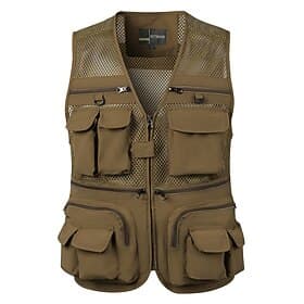 Herren Angelweste Wanderweste Sommer Outdoor leicht Arbeit Safari Reise Foto Weste mit 16 Taschen atmungsaktiv schnell trocknend Mesh Polyester Orchidee schwar
