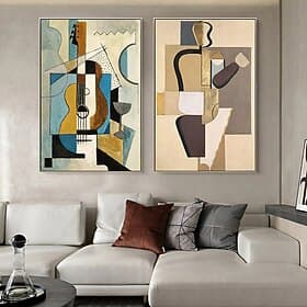 Pintura a óleo artesanal decoração da arte da parede da lona estilo picasso violino musical abstrato para decoração de casa rolado sem moldura pintura não esti