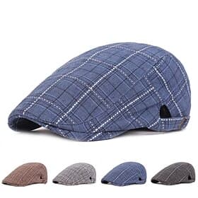 Per uomo Cappello basco Blu Grigio chiaro Cotone Semplice La moda degli anni '20 Festa / Serata Righe e Plaid Casuale