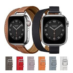Double Tour Kompatibel mit Apple Watch Armband 38mm 40mm 41mm 42mm 44mm 45mm 49mm Metallverschluss Verstellbar PU - Leder Ersatzarmband für iwatch Ultra 2 Seri