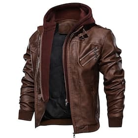 Herren Lederjacke Kunstlederjacke Motorrad Jacke Motorradjacke Outdoor Freizeitskleidung Wasserdicht Windundurchlässig Full Zip Moderner Stil Herbst Winter Fes