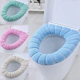 Soft Toilet Seat Cover Pads Thicker Warmer Stretchable Washable Cloth Toilet Fits All Oval Toilet Seats