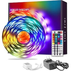 LED-Lichtleiste 15m/20m 50ft 65.6ft RGB-Farbwechsel LED-Lichtleisten-Kit mit IR44-Tasten-Fernbedienung für Schlafzimmerbeleuchtung, flexible Heimdekoration