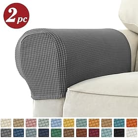 2 Pcs Stretch Armrest Covers Spandex Jacquard Arm Covers Soft and Elastic Protector for Chairs Burgundy Red Couch Sofa Armchair Slipcovers Recliner Sofa