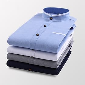 Homme Chemise à col officier Chemise Chemise Oxford Couleur unie / unie Mariage Blanche Bleu Gris Bleu clair manche longue Col Mao Printemps Automne Vêtement