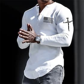 Men's Henley Shirt Cool Shirt Long Sleeve Shirt Long Sleeve Henley Spring Fall Graphic Prints National Flag Designer Casual Comfortable Print Button-Down Str