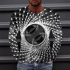 Herren Optische Täuschung Grafikdrucke T Shirt Langarm T-Shirt 3D-Druck Rundhalsausschnitt Hemd Sport Designer Basic Täglich Outdoor Straße Hellgrün Fuchsie Gr