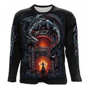 Homme Dragon Impressions Graphiques T-shirt manche longue T-shirt Impression 3D Col ras du cou Chemise ancien Sports Designer Extérieur Rue Occasionnel Noir Pr