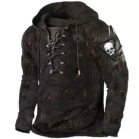 Herren Schädel Grafikdrucke Kapuzensweatshirt Kapuzenshirts Pullover Streetwear Designer Basic Lässig Langarm Mit Kapuze Lässig Täglich Streetwear Sport Blau S