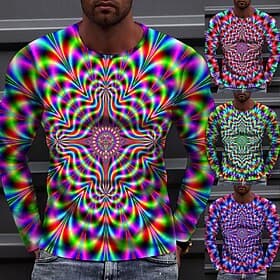 Men's Optical Illusion T Shirt Long Sleeve T shirt 3D Print Crew Neck Shirt Sports Fashion Sportswear Outdoor Vacation Street Red Blue Green Fall Clothing Appa