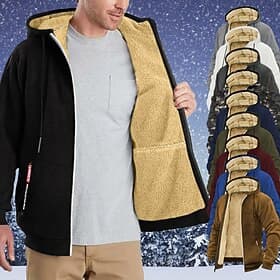 Herren Zip Hoodie Kapuzenjacke Sweatjacke Sherpa Schwarz Weiß Wein Armeegrün Marineblau Mit Kapuze Feste Farbe Zip Cool Basic Brautkleider schlicht Winter Bekl