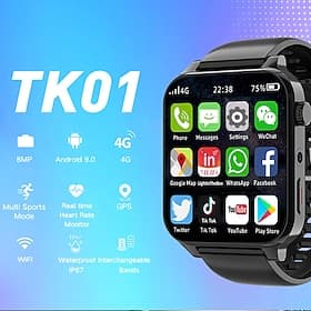 696 TK01 Smartwatch 1.99 Zoll 4G LTE Mobilfunk-Smartwatch Bluetooth 4G Schrittzähler Anruferinnerung Schlaf-Tracker Kompatibel mit Android iOS Unisex GPS Freis