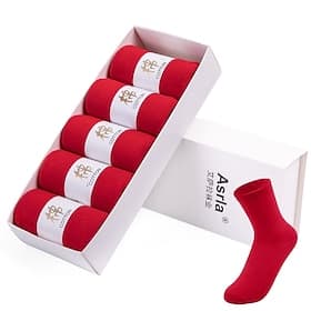 Men's 5 Pairs Socks Sport Socks / Athletic Socks Crew Socks Casual Socks Red Color Cotton Solid Colored Casual Daily Sports Medium Spring, Fall, Winter, Summer