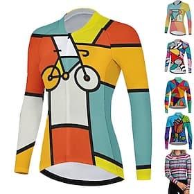 Femmes Maillot de cyclisme Géométrique Géométrie Drôle manche longue Cyclisme Maillot Top avec 3 poches arrière VTT Vélo tout terrain Cyclisme sur route Séchag
