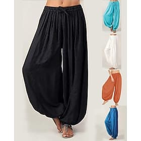 Damen Yogahose Kordelzug Haremshosen Baggy Pilates Bauchtanz Tanz Pumphose Unterteile Einfarbig Schwarz Weiß Rote Herbst Winter Sport Sportkleidung Lässiger Sc