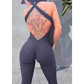 Mulheres Moletom Macacão de treino Pijama Macacão Cruzado das Costas Côr Sólida Leggings Body Macaquinho Verão Primavera Preto Branco Elastano Treino de Ginást