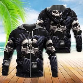 Men's Skull Graphic Prints Hoodie Hoodies Sweatshirt Streetwear Designer Casual Long Sleeve Hooded Daily Sports Outdoor Sports Holiday Black Zipper Print Spri