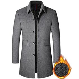 Men's Winter Coat Wool Coat Overcoat Vacation Business Winter Wool Thermal Warm Outdoor Outerwear Clothing Apparel Fashion Warm Ups Solid Colored Pocket Lapel