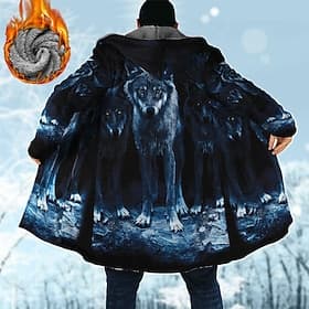 Homme Animal Loup Impressions Graphiques Manteau d'Hiver Veste en Polaire Manteau Chaud Confortable Respirant Mode Streetwear Sport Sport Loisir Tenue quotidi