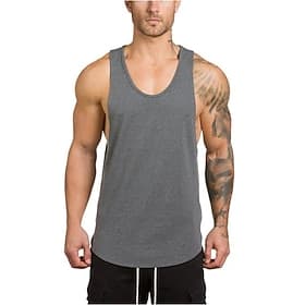 Men's Tank Top Gym Shirt Vest Top Muscle Shirt Sleeveless Crewneck Summer Fashion Streetwear Bodybuilding Fitness Sports Outdoor Athleisure Gym Black White Gr