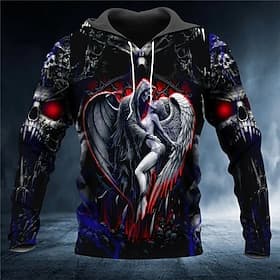 Herren Schädel Grafikdrucke Kapuzensweatshirt Kapuzenshirts Pullover Streetwear Designer Basic Lässig Langarm Mit Kapuze Täglich Sport Schwarz Druck Frühling
