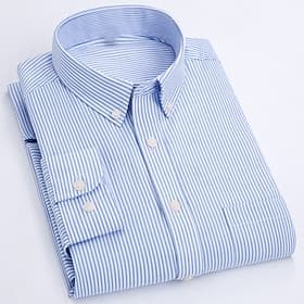 Hombre Camisa para Vestido Camisa de rayas Camisa con botones Camisa Oxford Cuadros / Rayas / Chevron Boda Vacaciones Azul Piscina Azul cielo Azul polvoriento