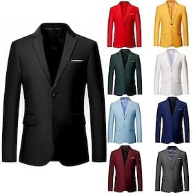 Herren Jacke Blazer Sakko Hochzeit Geschäft Draussen Tasche Frühling Herbst Glatt Modisch Zum Kleid Kargen Schwarz Weiß Gelb Rosa Wein Jacken