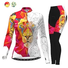 21Grams Damen Radtrikot mit Radhose lang fahrradbekleidung set Langarm MTB Mountain Rennrad Weiß Grün Tier Fahhrad warm halten Fleece-Futter 3D-Pad Atmungsakti