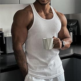 Men's Tank Top Vest Top Undershirt Sleeveless Shirt Sleeveless U Neck Summer Spring Striped Fashion Streetwear Indoor Gym Sport Black White Dark Navy Top Tee f