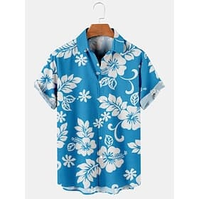 Men's Floral Tropical Flowers Shirt Summer Hawaiian Shirt Aloha Shirt Short Sleeves Shirt Turndown Tropical Fashion Hawaiian Street Casual Hawaiian Red Blue Pu