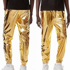 Men's Joggers Trousers Casual Pants Sequin Pants Drawstring Elastic Waist Shiny Metallic Solid Color Full Length Club Nightclub Disco Lights Casual Trousers Lo