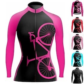 Damen Radtrikot Grafik Lustig Langarm Fahhrad Trikot Oberteil mit 3 Gesäßtaschen Mountainbike MTB Straßenradsport Schnelltrocknend Reflektierende Streifen Rück