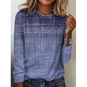 Women's T shirt Long Sleeve Crew Neck Long Sleeve Tunic Graphic Basic Round Neck Regular Tops Daily Weekend Print Red Blue Green Khaki Gray Fall Winter Prefal