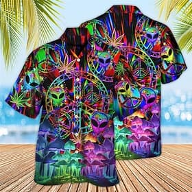 Men's Colorful Mushroom Alien Shirt Summer Hawaiian Shirt Aloha Shirt Short Sleeve Shirt Turndown Tropical Fashion Hawaiian Casual Beach Hawaiian Blue Red Purp