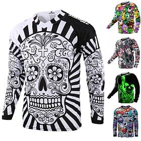 Men's Cycling Jersey Downhill Jersey Dirt Bike Jersey Skull Patterned Sugar Skull Long Sleeve Bike Jersey Top with 3 Rear Pockets Mountain Bike MTB Road Bike C